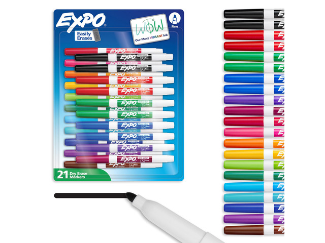 Dry Erase Markers, Low Odor Ink, Assorted Colors, Fine Tip, 21 Count - Whiteboard, Essential Supplies for Office, School, Classroom, Teachers