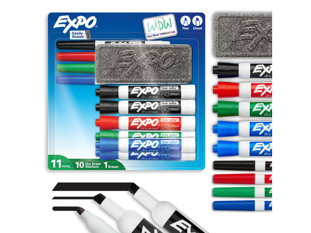 Dry Erase Markers Set, Fine & Chisel Tips, 11 Count - Classroom, Office Supplies, For White Boards, Easily Erases