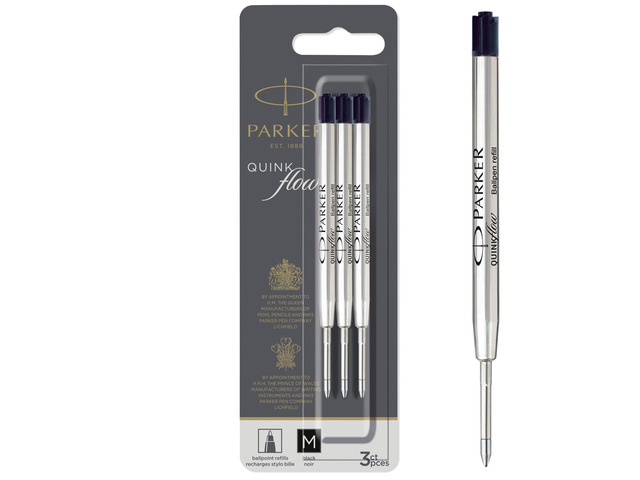 QUINKflow Ballpoint Pen Ink Refills, Medium Tip, Black, 3 Count - Smooth Writing