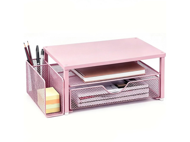Computer Monitor Stand with Drawer and Pen Holder, Pink Double layer storage Computer Stand Monitor Riser Office Organization for Desk