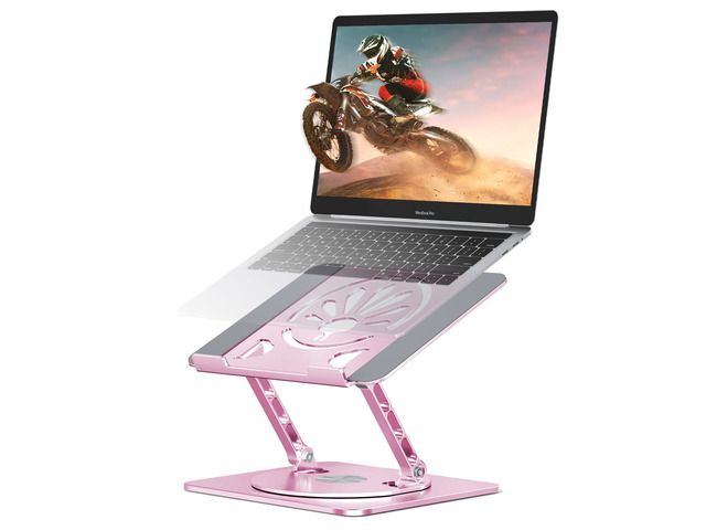 Axbima Adjustable Rotating Laptop Stand for Desk, Aluminum Riser, Pink Ergonomic Viewing Height, Stable Aluminum, Fits MacBook Pro/Air, Dell, HP...
