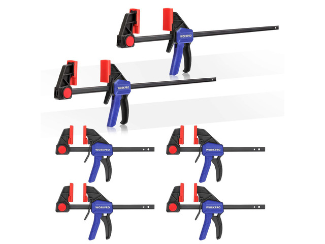 Bar Clamps for Woodworking, 6-Pack One-Handed Clamp/Spreader, 6-Inch (4) and 12-Inch (2) Wood Clamps Set, Light-Duty Quick-Change F Clamp with 150...