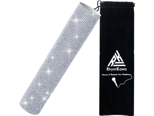 Silver Crystal Mic Handle Cover for Universal Wireless Microphone and SM58, BETA58, Sparkle Cordless Handheld Shining on Tours & Shows (Mic NOT...
