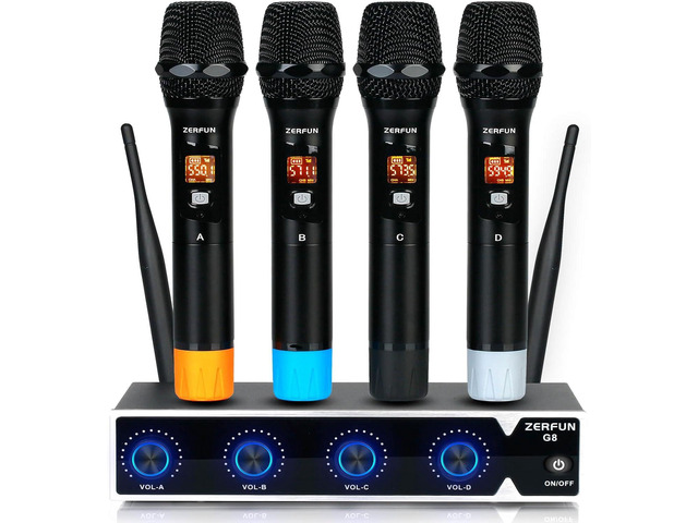 Pro Wireless Microphone System 4 Channel, UHF Metal Cordless Handheld Mics for Church Karaoke Singing, 4x50 Adjustable Frequency(G8 Battery 4...