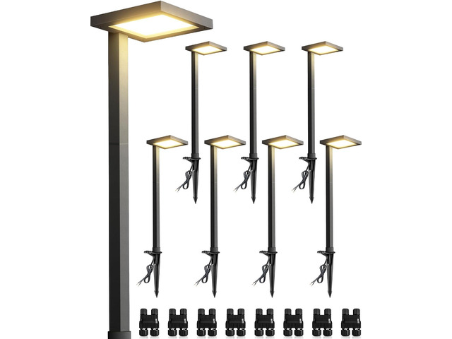 SUNVIE 5W 3000K LED Low Voltage Landscape Pathway Lights Black, 8 Pack Wider Coverage, Anti-Glare, Waterproof, 12-24V AC/DC, Die-Cast Aluminum...