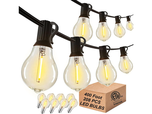 Outdoor String Lights 400FT Waterproof Patio Lights for Porch Backyard Yard 2FT Bulbs Apart, 4x100FT Connectable Outside Lighting with 208...