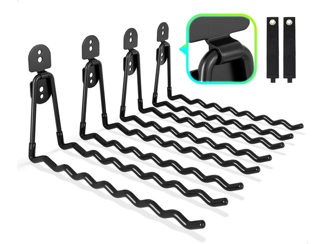 COCOYA Garage Hooks 11.8' Long with 2 Extension Storage Straps (4 Pack) Interlocking Design, Wave-Shaped, Heavy Duty, Hanging Ladder Shovel Bike...