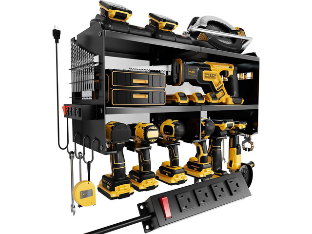 Spampur Power Tool Organizer Wall Mount with Charging Station 3 Layer Heavy Duty Metal Tool Storage Rack Loads 420lbs with 6 Cordless Drill...