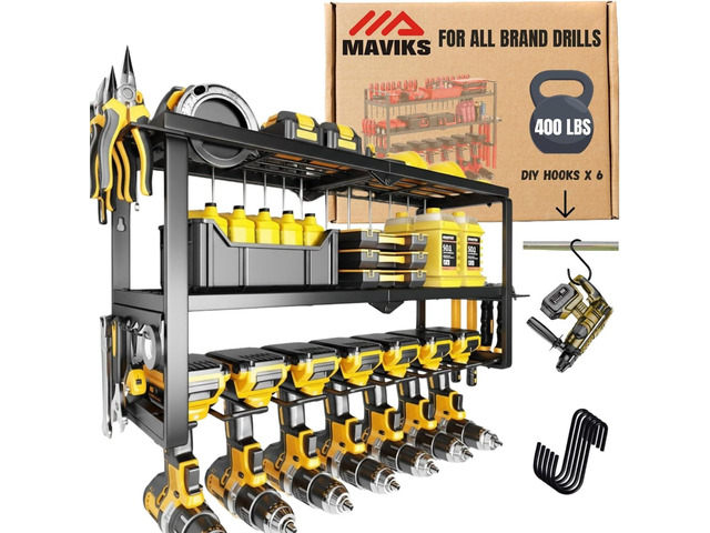 3 Shelf 7 Drill Holder Power Tool Organizer Wall Mount, Tool Storage Rack for Garage, Pegboard, Workshop walls Compatible for all type of...