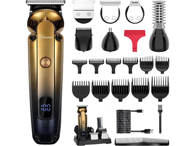 Hatteker Men's Beard Trimmer Kit Electric Razor Shaver Professional Hair Clipper with Zero Gapped T-Blade Nose Ear Beard Body Trimmer for Men...
