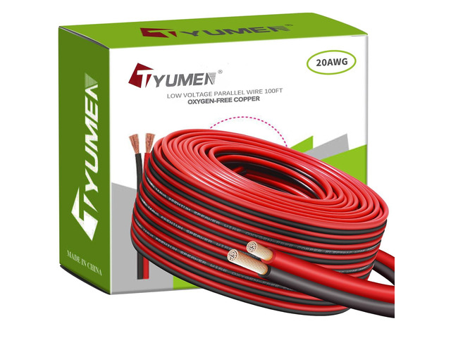 TYUMEN 20 Gauge Wire 100 Feet Pure Copper, 20AWG Red Black Low Voltage/Speaker/Automotive/Electrical Wire, 20 AWG OFC 12V/24V DC Extension Cords...