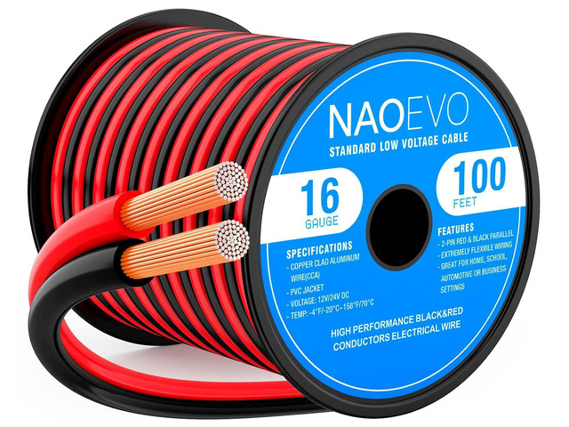NAOEVO 16 Gauge Wire 2 Conductors, CCA Red Black Electrical Wire, 100FT Flexible, High Conductivity & Wear-Resistant 16 AWG Wire with PVC...