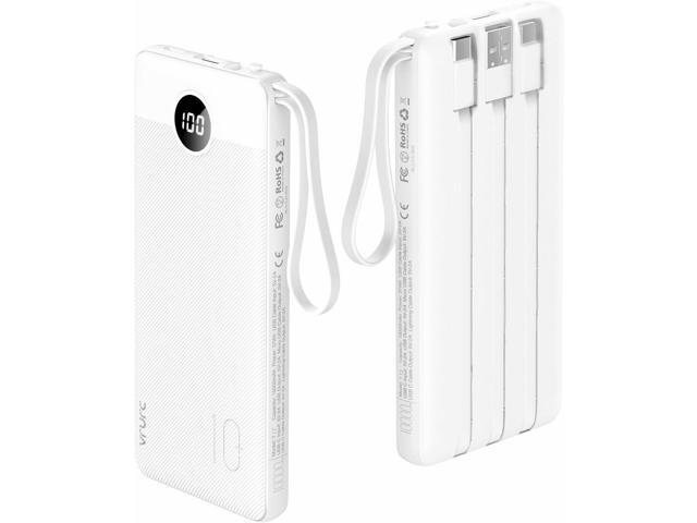 VRURC Power Bank for iPhone, 22.5W Portable Charger with Built-in Cables 10000mAh USB C In & Out Cord Portable Phone Charger,Slim Lightweight...