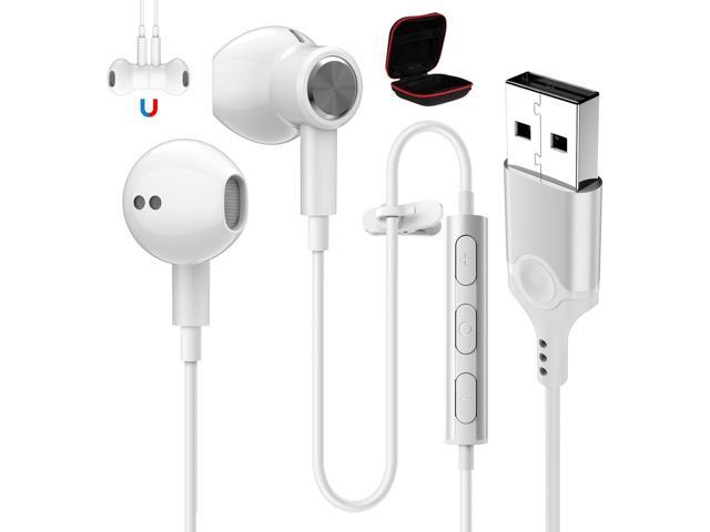 ASKUBSKU USB Headphones with Microphone for PC 7.5 Ft Cable, White USB A Headset for Computer, Wired USBA Earbuds with Mute Stereo Noise...