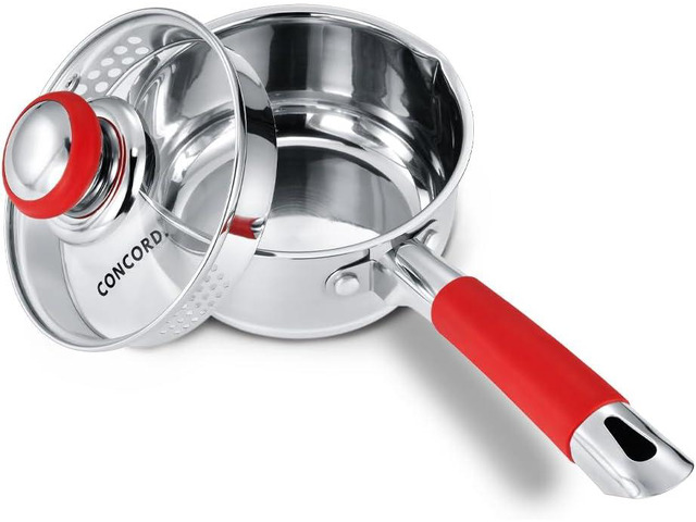 Concord 1 Quart Stainless Steel Saucepan with SIMPLE POUR Vented Glass Lid. Features Dual Pouring Spouts and Volume Marking. Perfect for making...