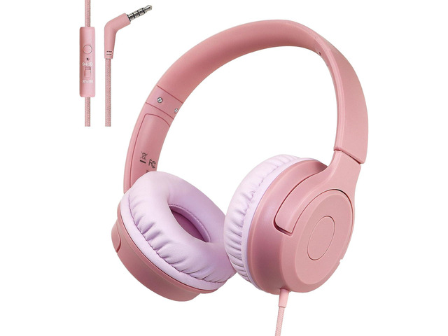 Kids Wired Headphones with Microphone, 85/94dB Safe Volume Limiter,Foldable,3.5mm Jack Over-Ear Cord Headset for Online Study/Travel, Compatible...
