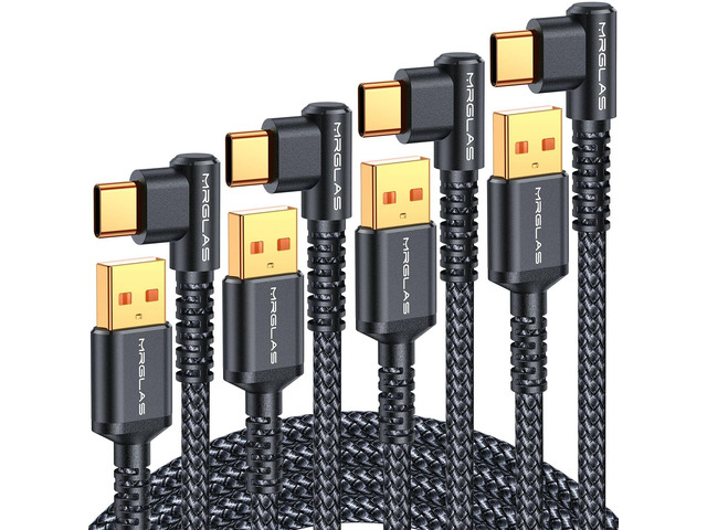 MRGLAS 3.2A USB Type C Charger Cable [4-Pack, 90° &Gold-Plated] Fast Charge 10+6.6+3.3+1.6FT, Right Angle Type C Charger Durable Braided Cord for...