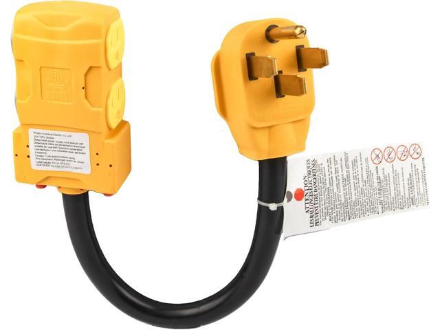 MECMO 50 Amp to 20 Amp 110V RV Distribution Adapter, NEMA 14-50P to 4 X 5-20R/15R RV 4-Prong to Multiple Household Outlet w/ 20amp Circuit Breaker,.