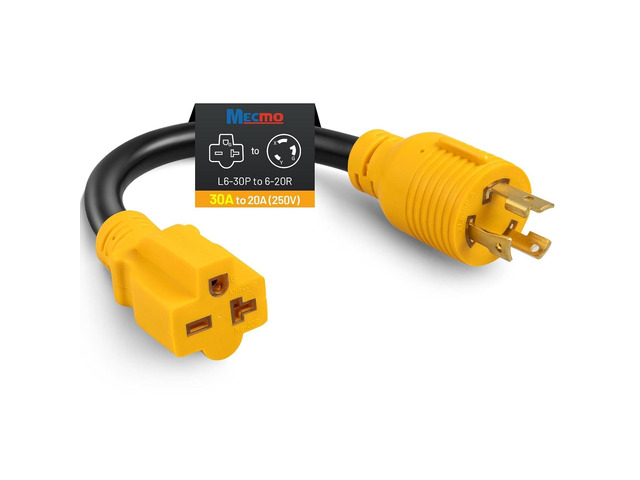 MECMO NEMA L6-30P to 6-15/20R Adapter, 30A 250V Locking Plug to 20A 250V Female Connector, 12AWG SJT, Heavy Duty Generator Cord 1FT for EV Charger...