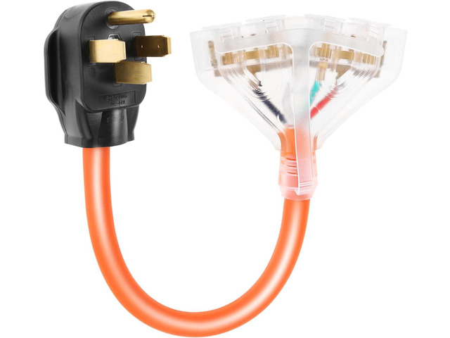 50 Amp to 110V 20 Amp RV Adapter Cord, 4 Prong NEMA 14-50P Male Plug to 4X 5-15/20R Household Outlet Female Connectors Adapter Cord with Dust...