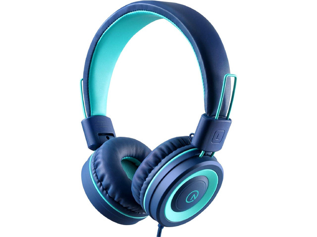 noot products K11 Kids Headphones Wired 3.5mm Jack Tangle-Free Navy/Teal 5ft Long Cord, Foldable, Plug in On-Ear Headset for iPad, Kindle Fire,...