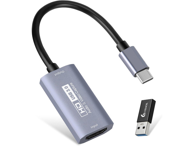 GUERMOK Video Capture Card, USB3.0 HDMI to USB-C Capture Device, 2K@30FPS Stream & Record Gameplay at 1080P@60FPS, Compatible with Mac OS,...