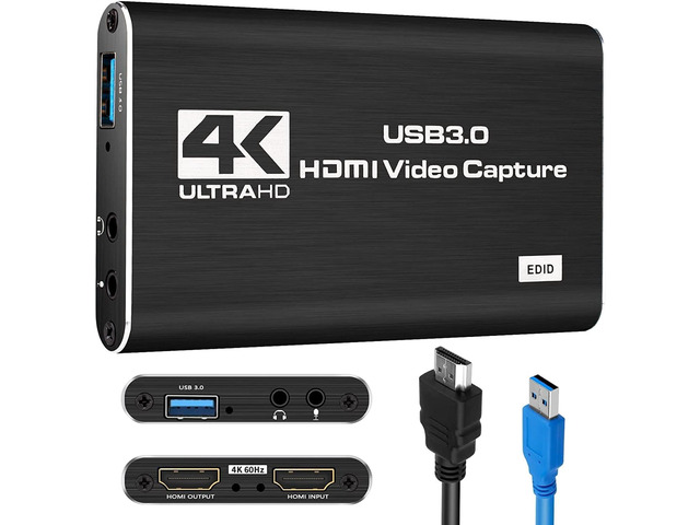 2024 Capture Card, 4K HDMI Audio Video Capture Card, USB 3.0 Capture Adapter 1080P 60FPS Video Recorder Device for Game Recording, Works for...
