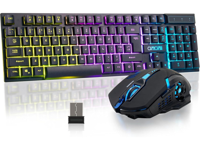 Gaming Wireless Keyboard and Mouse RGB Backlit Rechargeable Battery Gamer Mechanical Feel Anti-ghosting with Side Button for PC Computer Laptop...