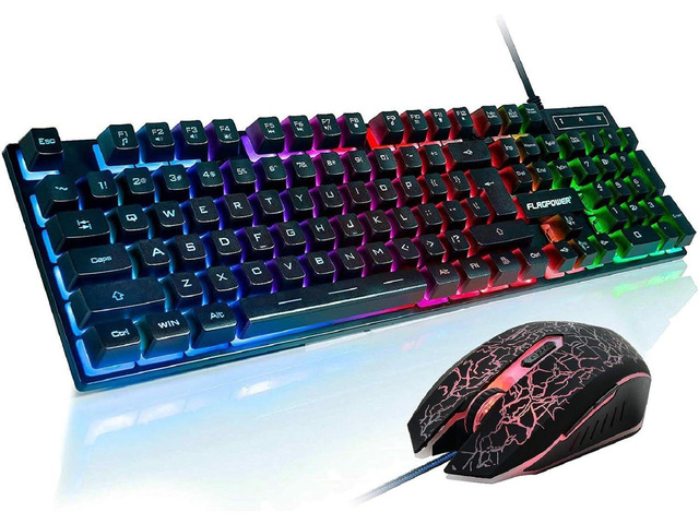 Gaming Keyboard and Mouse Combo, Wired Full Size Keyboard Mouse RGB Backlit Mechanical Feeling Keyboard, Adjustable DPI and 4 Colors Breathing...
