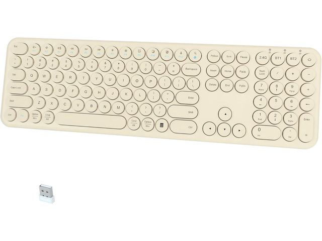 Silent Wireless Keyboard, Bluetooth/2.4G Dual-Mode (Khaki) Cloud-W Bluetooth & 2.4G dual mode, 110-key full-size layout, quiet typing and...