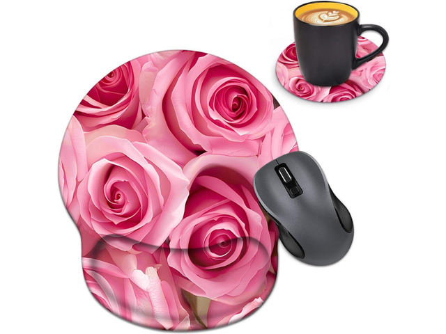 Ergonomic Mouse Pad Wrist Support with Coasters Set, Cute Large Wrist Rest Pad with Non-Slip PU Base for Laptop Computer Home Office Working Gaming...