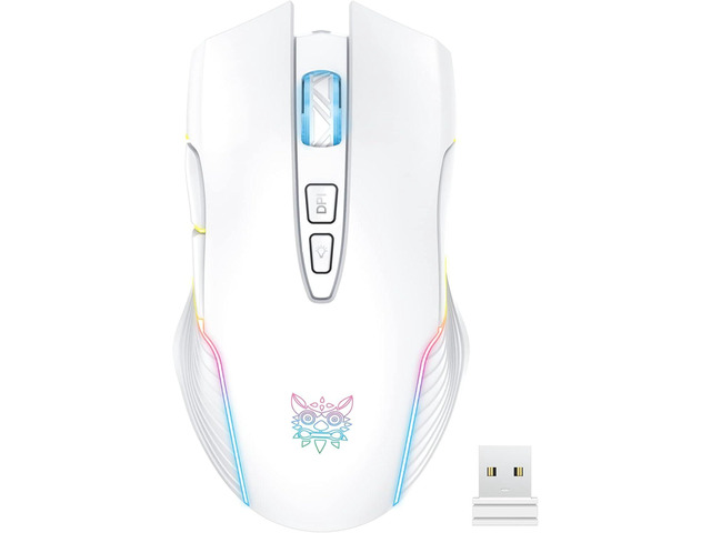 PHNIXGAM RGB Backlight Rechargeable Wireless Gaming Mouse for PC, White Ergonomic mouse, up to 3600 DPI, 7 non-programmable buttons, works with...
