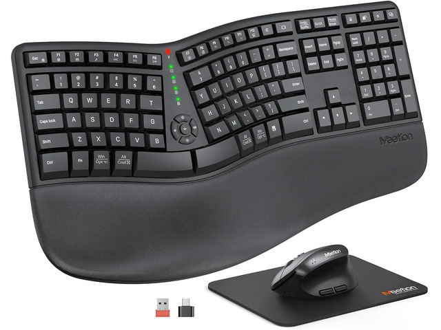 MEETION Ergonomic Keyboard and Mouse Combo, Split Design, Vertical Mouse Rechargeable full-size keyboard with cushioned wrist rest, 2.4GHz USB...