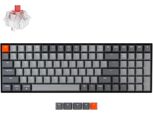 Keychron K4 96% Layout 100 Keys Wireless Bluetooth 5.1/Wired USB Mechanical Gaming Keyboard with Keychron Super Red Switch White LED Backlight...