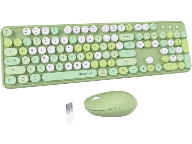 UBOTIE Colorful Wireless Keyboard and Mouse Combo (Green-Colorful)