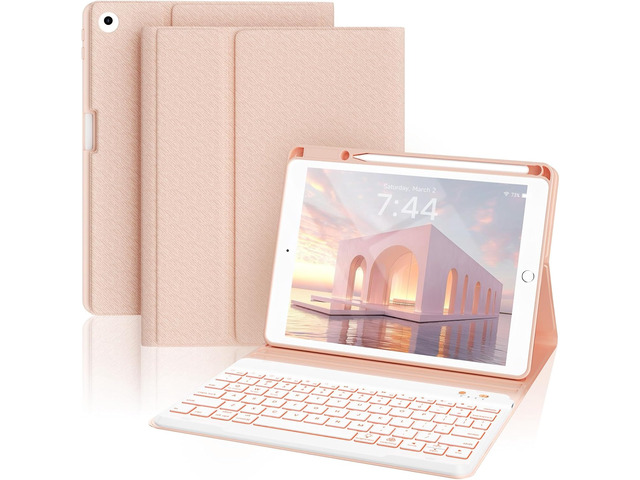 7-Color Backlit Keyboard Case for iPad 9.7 Inch 6th 5th Gen Air 2/Air 1, Detachable Wireless Bluetooth Keyboard with Pencil Holder, Auto Sleep Wake...