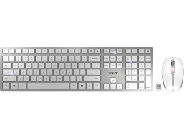 CHERRY DW 9100 Slim, Wireless Keyboard and Mouse Set, Bluetooth & 2.4 GHz RF Connection, Quiet Keys, Comfortable Writing, Rechargeable, QWERTY,...