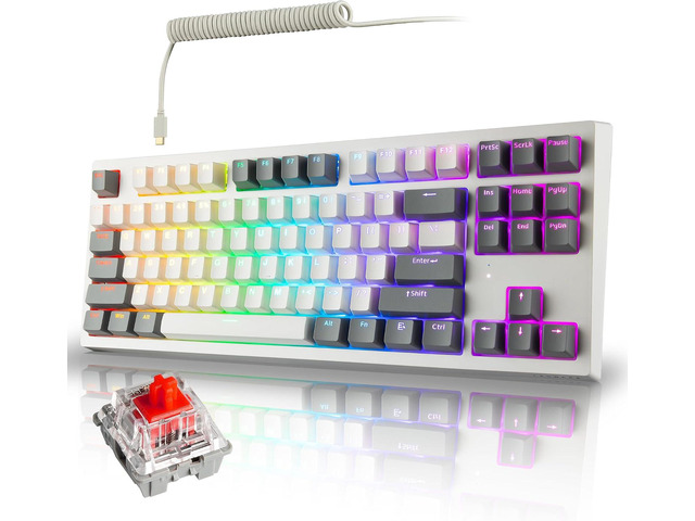 TECWARE Phantom+ Elite 87 Key RGB Mechanical Gaming Keyboard 3 Mode Wireless Bluetooth 5.0 2.4GHz & USB C Wired Hot Swappable 5 Pin Double...