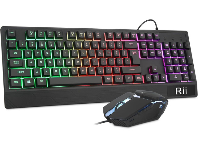 Rii Gaming Keyboard and Mouse Combo,104 Keys USB Wired Keyboard RK400 RGB LED Backlit Mechanical Feeling Gaming Keyboard with Wrist Rest for...