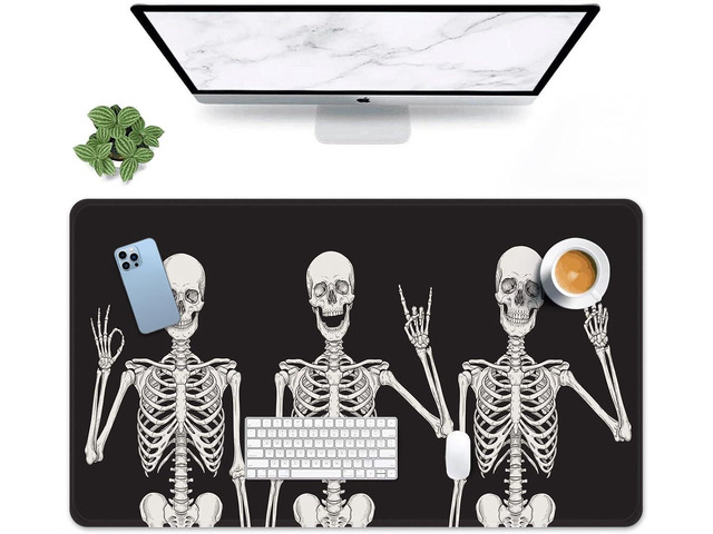 Large Gaming Mouse Pad Black Skull Non-Slip Desk Pad Keyboard and Mouse Desk Mat for Gamer, Office & Home, 31.5 x 15.7 in