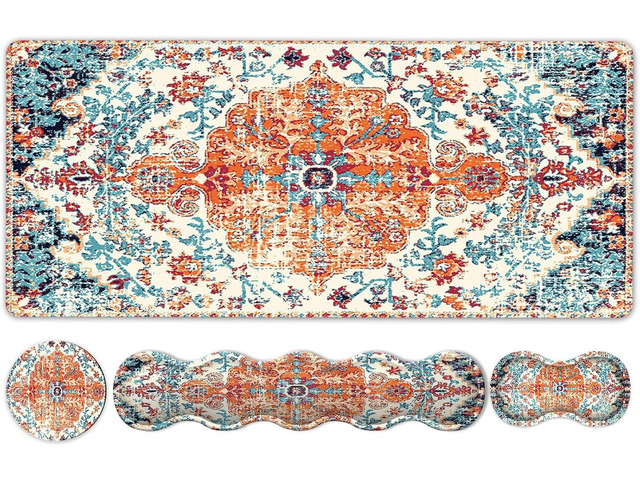 iLeadon Keyboard Mouse Pad Set, Large Boho Desk Mat with Wrist Rest Large Gaming Mouse Pad, wrist rest, Wrist support, coaster, Easy Typing Pain...