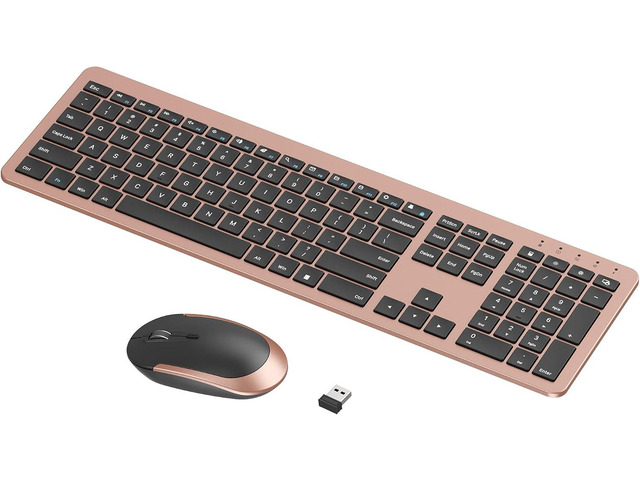 seenda Rechargeable Wireless Keyboard and Mouse Combo, Rose Gold & Black Quiet, slim full-size keyboard with numpad, 2.4GHz USB receiver, USB-C...