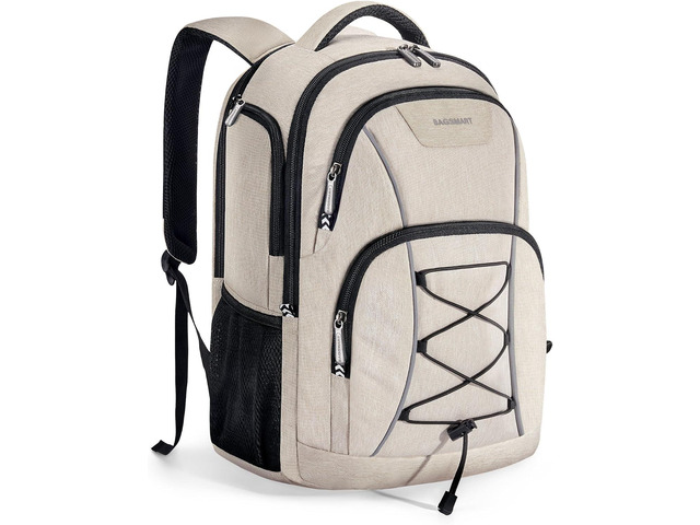 BAGSMART Unisex Laptop Backpack, 15.6-inch Anti-Theft, Water Resistant, with USB Charger Hole, Beige