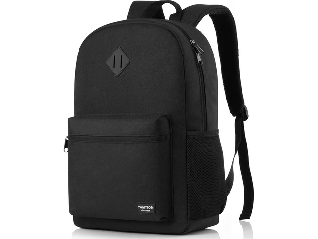 YAMTION Black Backpack for Women Men,Casual School Backpack Teen Boys and Girls 15.6 Inch Laptop Bookbag with USB Charger for College High School...