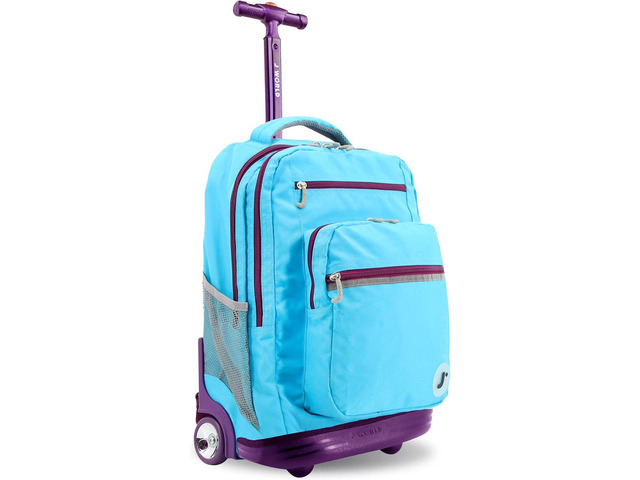 J World Sundance Laptop Rolling Backpack for Girls Boys. Roller Bookbag with Wheels, 20 Inch, Sky Blue