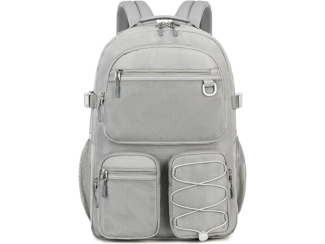 Lohol Water Resistant Daypack with Mulitiple Pockets for School Travel Outdoor College, 15.6 inch Laptop Backpack for Men and Women (Grey)