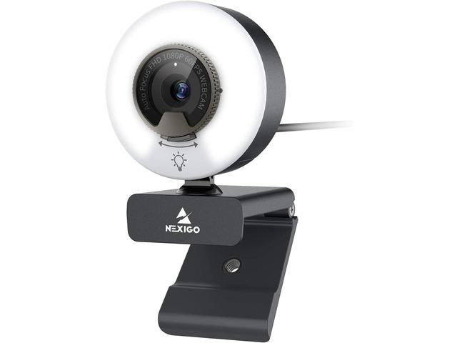 NexiGo N960E 1080P 60FPS Webcam with Light, Software Included, Fast AutoFocus, Built-in Privacy Cover, USB Web Camera, Dual Stereo Microphone, for...