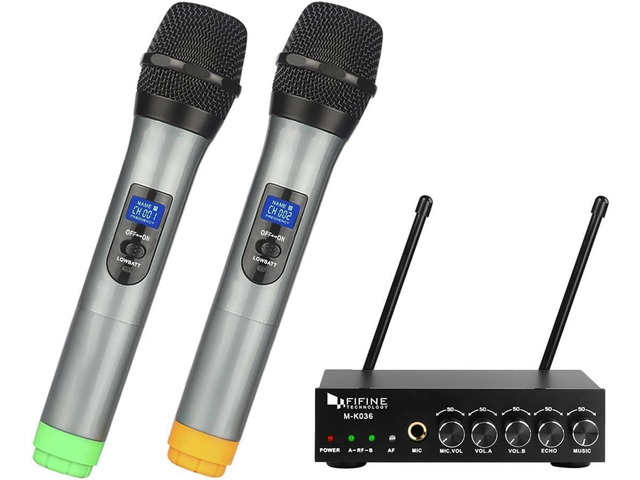 FIFINE UHF Dual Channel Wireless Handheld Microphone, Easy-to-use Karaoke Wireless Microphone System-K036 Easy-to-use Wireless Microphone System...