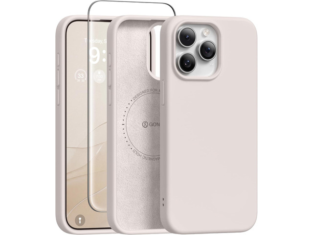 GONEZ Magnetic for iPhone 15 Pro Max Case, Silicone Holster Stone Compatible with MagSafe, Camera Button & Screen Protector, Microfiber Lining, 3...