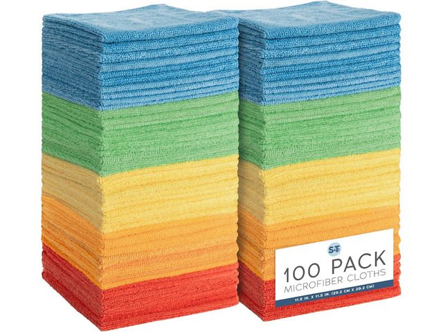 S & T INC. Microfiber Cleaning Cloth, 100 Pack, 11.5' x 11.5' Bulk Cleaning Cloth for Home and Car, Reusable and Multi-Purpose Cleaning Rags for...